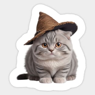 Cute Scottish Fold Witch Sticker